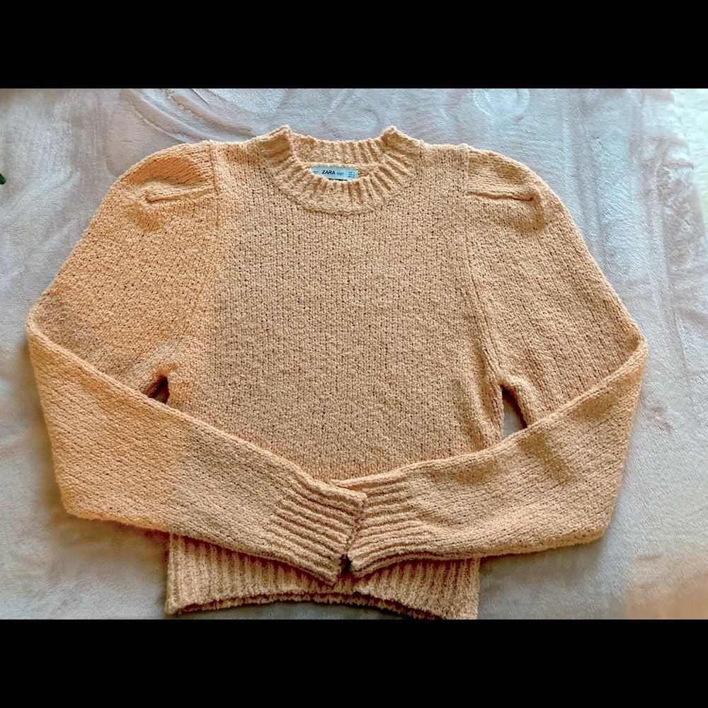 Zara Knit Cropped Long Sleeve Pink-melon Sweater